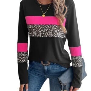Women's Black and Pink Leopard Print Top